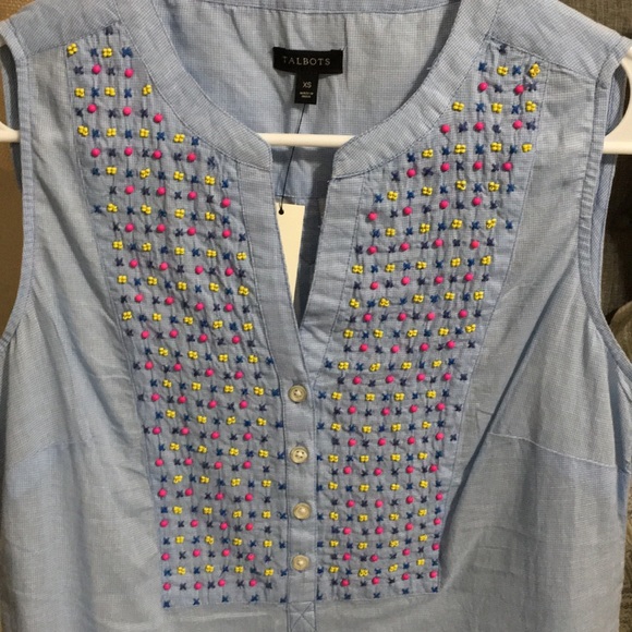 Talbots blue sleeveless blouse - Picture 2 of 5